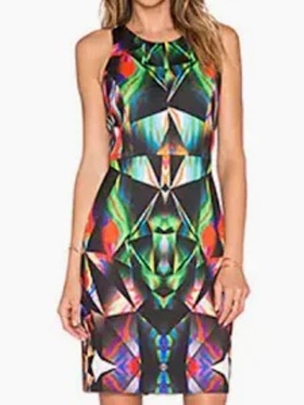 Milly Womens Psychedelic Prism Dress Scuba Sheath Going Out Neon Statement 8